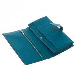Pre Owned Hermes Blue Paon Epsom Leather Bearn Gusset Wallet