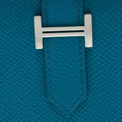 Pre Owned Hermes Blue Paon Epsom Leather Bearn Gusset Wallet