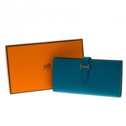 Pre Owned Hermes Blue Paon Epsom Leather Bearn Gusset Wallet
