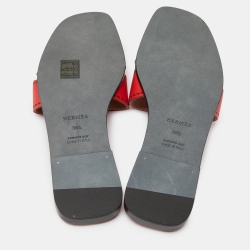 Hermes Red Leather Idimo Flat Slides Size 38.5