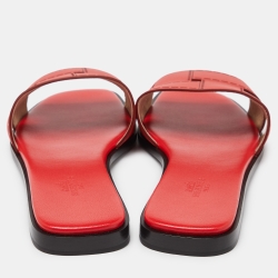 Hermes Red Leather Idimo Flat Slides Size 38.5