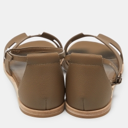 مملوكة مسبقًا Hermes Brown Leather Santorini Ankle Strap Flat Sandals Size 40