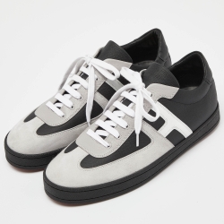 Hermes Black/Grey Suede and Leather Boomerang Low Top Sneakers Size 40