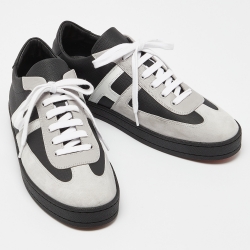 Hermes Black/Grey Suede and Leather Boomerang Low Top Sneakers Size 40