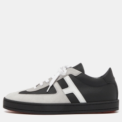 Hermes Black/Grey Suede and Leather Boomerang Low Top Sneakers Size 40