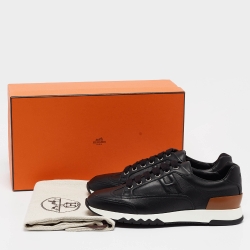 Pre Owned Hermès Black/Brown Leather Trail Sneakers Size 38