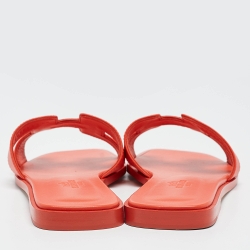 Hermes Orange Leather Oran Flat Slides Size 38