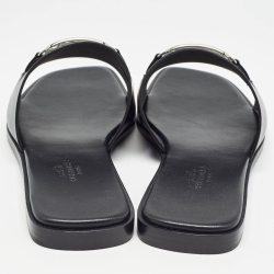 Pre Owned Hermes Black Leather Villa Flat Slides Size 38