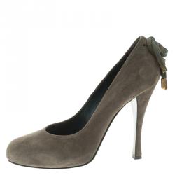Hermes Grey Suede Bow Detail Round Toe Pumps Size 39