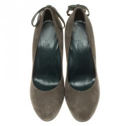 Hermes Grey Suede Bow Detail Round Toe Pumps Size 39