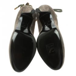 Hermes Grey Suede Bow Detail Round Toe Pumps Size 39