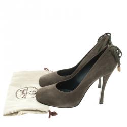 Hermes Grey Suede Bow Detail Round Toe Pumps Size 39