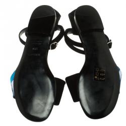 Pre Owned Hermes Black Suede and Printed Silk Flat Sandals Size 37.5