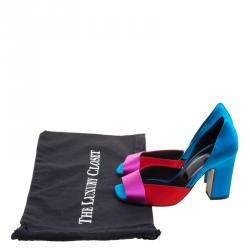 Pre Owned Hermes Tricolor Satin Block Heel Peep Toe D'orsay Pumps Size 37
