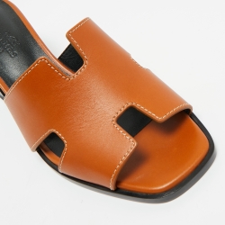 Pre Owned Hermès Brown Leather Helia Slide Sandals Size 36