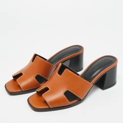 Pre Owned Hermès Brown Leather Helia Slide Sandals Size 36