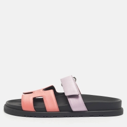 Pre Owned Hermès Pink/Purple Satin Chypre Flat Sandals Size 37.5