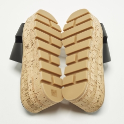 مملوكة مسبقًا صندل منصة فلين جلد أسود هيرميس إيز مقاس 39