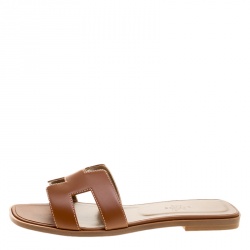 Hermes Brown Leather Oran Flat Sandals Size 39