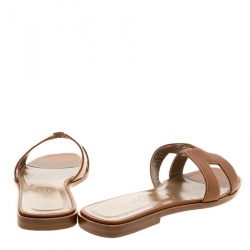 Hermes Brown Leather Oran Flat Sandals Size 39