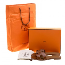 Hermes Brown Leather Oran Flat Sandals Size 39