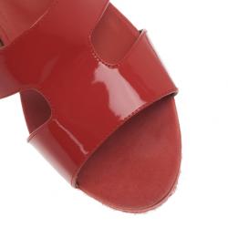 Pre Owned Hermes Peach Patent Leather and Suede Ilana Espadrille Wedge Sandals Size 38