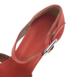 Pre Owned Hermes Peach Patent Leather and Suede Ilana Espadrille Wedge Sandals Size 38