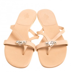 Hermes Beige Leather Corfu Thong Sandals Size 41