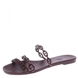 Hermes Burgundy Rubber D'ancre Chaine Rivage Sandals Size 39