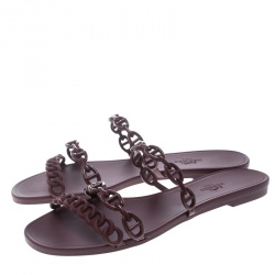 Hermes Burgundy Rubber D'ancre Chaine Rivage Sandals Size 39