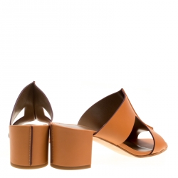 Hermes Natural Brown Leather Ostia Block Heel Sandals Size 38