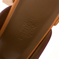 Hermes Natural Brown Leather Ostia Block Heel Sandals Size 38