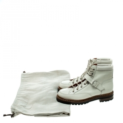 Hermes Off White Leather Ex Libris Detail Hiking Boots Size 37