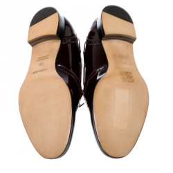 Pre Owned Hermes Burgundy Patent Leather Brogue Loafers Size 39