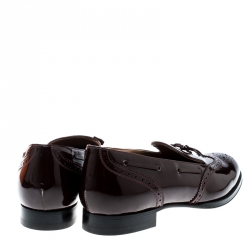 Pre Owned Hermes Burgundy Patent Leather Brogue Loafers Size 39