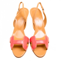Hermes Pink And Beige Leather Night Slingback Sandals Size 38.5