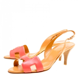 Hermes Pink And Beige Leather Night Slingback Sandals Size 38.5