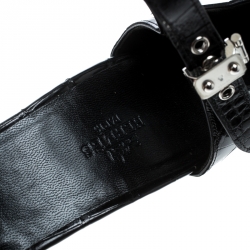 Pre Owned Hermes Black Crocodile Leather Ankle Strap Pumps Size 38.5