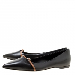 Hermes Black Leather Laura Pointed Toe Ballet Flats Size 40