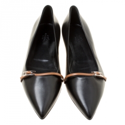 Hermes Black Leather Laura Pointed Toe Ballet Flats Size 40