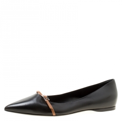 Hermes Black Leather Laura Pointed Toe Ballet Flats Size 40