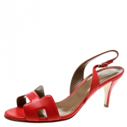 Pre Owned Hermes Orange Leather Night Slingback Sandals Size 39