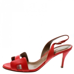 Pre Owned Hermes Orange Leather Night Slingback Sandals Size 39