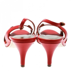 Pre Owned Hermes Orange Leather Night Slingback Sandals Size 39