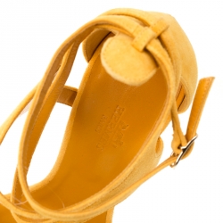 Hermes Alphonso Yellow Suede Cross Ankle Wrap Sandals Size 38