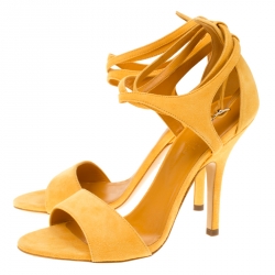 Hermes Alphonso Yellow Suede Cross Ankle Wrap Sandals Size 38