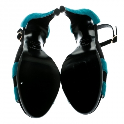 Hermes Blue/Black Suede Highlight Ankle Strap Sandals Size 37