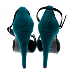 Hermes Blue/Black Suede Highlight Ankle Strap Sandals Size 37