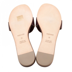 Hermes Burgunday Leather Lisboa Flat Slides Size 38