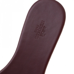 Hermes Burgunday Leather Lisboa Flat Slides Size 38